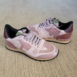 New Valentino Garavani Pink Camo Rockrunner Rockstud Sneakers, Size 37